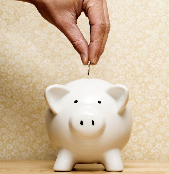 hand putting coin into piggy bank